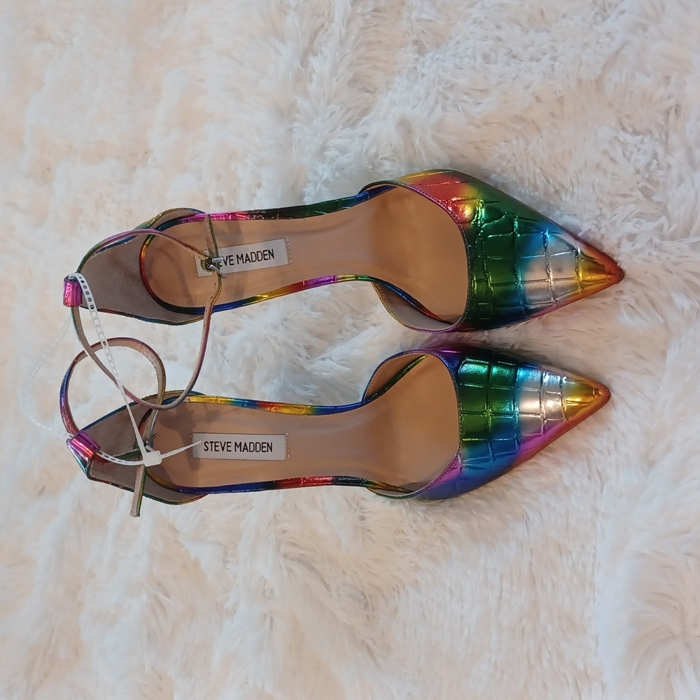 Steve Madden Alisha-R Metallic Rainbow women's Pump High Heels PRIDE MUTI SZS - Picture 4 of 11
